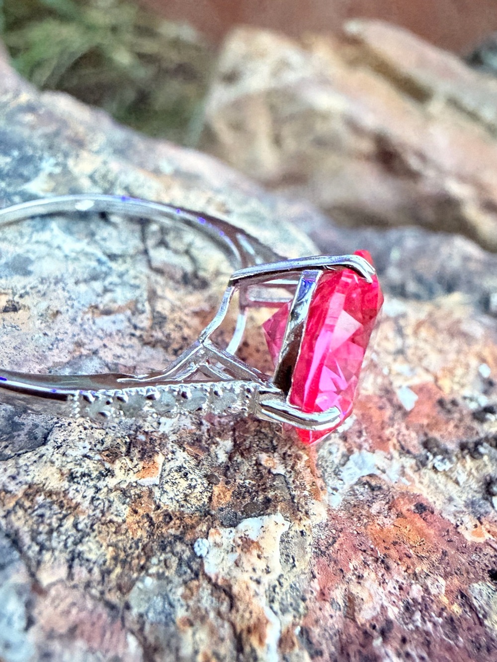 💗 10K SOLID WHITE GOLD 3.10 CTW Pink Topaz & Diamond Ring Size 7.25
